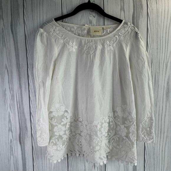 Anthropologie Maeve Lavinia Beaded Embriorered Top White Floral Women’s Size 0 - Picture 1 of 8